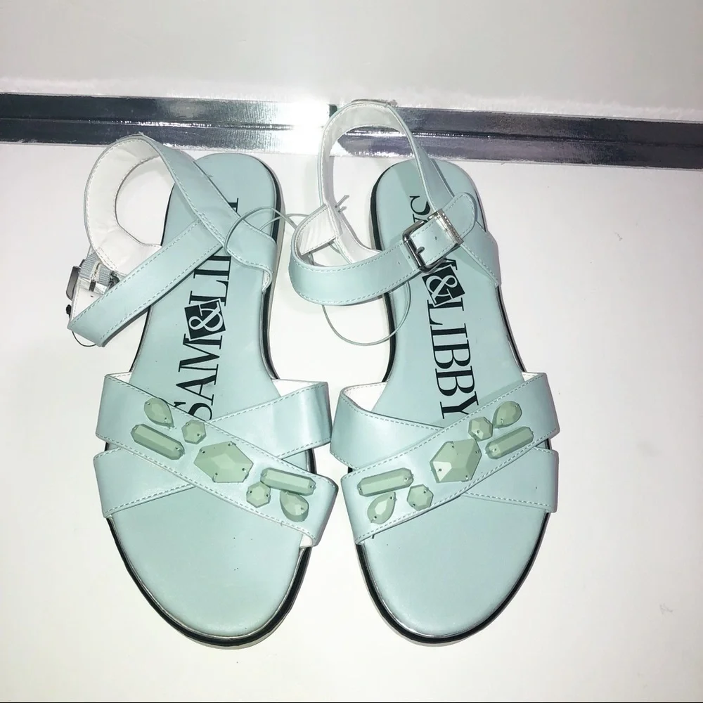 NWOT Sam &Libby ice blue sandals with shapes